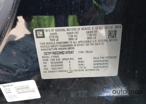 2017 GMC Sierra 1500 Slt из США, поврежденный, VIN 3GTP1NEC8HG147847